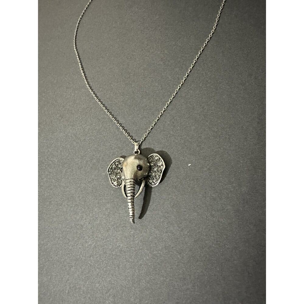 Elephant Head Large Charm‎ Pendant Crystal Rhinestone On Ear Chain Necklace